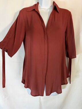 Express Rust-Red Button-Down Tie Sleeve Blouse